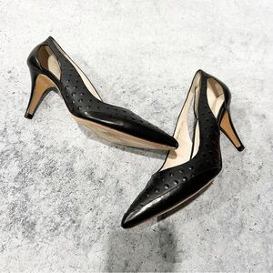 Escada Black Pointed Heels Leather Kitten Size 38.5